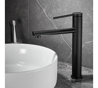 Tall Black Nordic Bathroom Faucet - Modern Deck Mount Single Handle Mixer Tap for Cold & Hot Water - Stylish Washbasin Vessel Sink Fixture