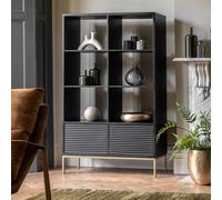 Tall Black Open Shelf Unit with 2 Doors - Caspian House