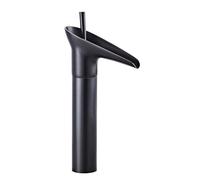 Tall Black Retro Waterfall Basin Mixer Tap - Single Hole High Rise Faucet for Bathroom, Stylish Open Spout Design, Perfect for Modern & Vintage Interiors