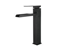 Tall Black Stainless Steel Bathroom Basin Mixer Tap - Waterfall Design, Single Lever Faucet for Modern Sink - Stylish and Durable Bathroom Taps