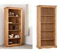 Tall Bookcase Wooden 5 Shelf Large Display Unit Solid Pine Storage Shelf Cabinet