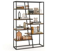 Tall Bookshelf 7-Tier Industrial Etagere Bookcase Display Rack-Brown