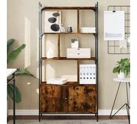Tall Bookshelf Cabinet, Free Standing Display Storage Unit, Open Shelves & Doors, Modern Hallway/Living Room/Bedding Furniture, Smoked Oak Finish, 76.5x30x154.5 cm, Engineered Wood