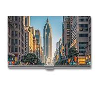 Tall Buildings in The City Business Card Holder for Men & Women, Professional Card Case with Buckle Style Shut, Compact And Portable Metal Case for Office Workers, style, One Size, Classic