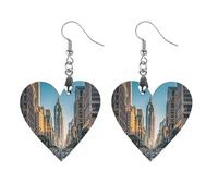 Tall Buildings in The City Wooden Earrings for Women, Vintage Elegant Wood Jewelry, Lightweight Earrings for Wedding, Party, Everyday Jewelry Gift, Apricot shaped, Wood, wood