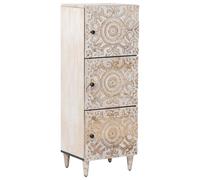 Tall Cabinet White Solid Wood Mango 40 x 33.5 x 110 cm with 3 Shelves and 3 Swivel Doors, Modern Storage Space for Living Room, Space-Saving and Robust with Metal Legs