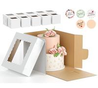 Tall Cake Boxes for Tiered Cakes - 12x12x12 Inch [5 Pack] & 10x10x10 Inch [5 Pack], Corrugated Cardboard Cake Box with Window, White Wedding Cake Boxes, Layer Cake Carrier,Disposable Cake Containers