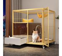 Tall Cat Cages Indoor Large, for Cats, Rabbit, Ferret, Small Animals,with Litter Box and Wheels, Wooden Platform, Wire Cat Cages