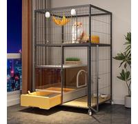 Tall Cat Cages Indoor Large with Litter Box and Wheels, Wooden Platform, Wire Cat Cages, for Cats, Rabbit, Ferret, Small Animals