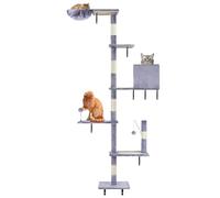 Tall Cat Tree,5 Tier Floor to Ceiling Cats Tower,Multi-Level Cat Wall Shelves, Wall-Mounted Scratching Post, with Condo Hammock for Climbing,Scratch,and Play (Gray)