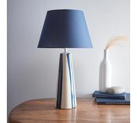 Tall Ceramic Striped Table Lamps with Painted Stripes and Matching Lampshades, Available in Four Colours (Blue)