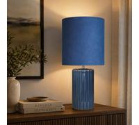 Tall Ceramic Table Lamp with Matching Velvet Shade in Orange Blue and Green (Blue)