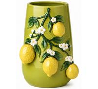 Tall Ceramic Vase Green Glazed Lemon & Floral Décor Heaven Sends
