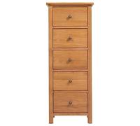 Tall Chest of Drawers Made of Solid Oak Wood 45 x 32 x 110 cm with 5 Drawers, Space-Saving and Stable, Ideal for Bedroom, Living Room, Hallway, with Lots of Storage Space