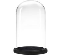 Tall Clear Glass Empty Display Cloche，Glass Cloche Bell Jar Display Dome， Wooden Base ，Decorative Dome Cover Stand for Small Plants Curios Keepsakes Heirlooms，Dia 6" x H 10" (Black Base)