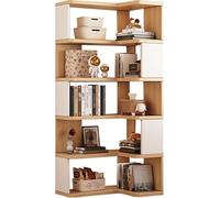 Tall Corner Bookshelf, 5/6/7-Shelf Corner Bookcase, L Shaped Tall Bookcases Wooden Storage Shelves, Modern Display Shelf for Living Room, Bedroom, Kitchen, Hom(Size:80x60x159cm/31x24x62in,Color:White)