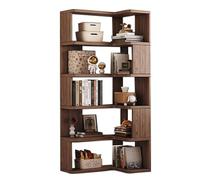 Tall Corner Bookshelf - L-Shaped 5/6/7-Shelf Wooden Bookcase Modern Storage & Display Shelf for Living Room Bedroom Kitchen Home Office (Gray 90x50x159cm / 35x20x62in)