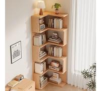 Tall Corner Bookshelf, L-Shaped Open Etagere Wooden Bookcase for Living Room, Office, Classroom, Bedroom, Dorm, Large Tier Spacing