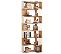 Tall Corner Bookshelf, L Shaped Wooden Bookcase, 5/6/7-Shelf Modern Storage Shelf for Living Room, Bedroom, Kitchen, Home Office