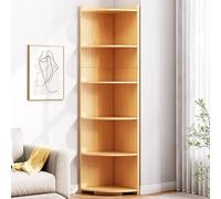 Tall Corner Bookshelf with Storage 2-6 Tier Wood Display Shelf Stand Open Design Corner Bookcase with Protective Fence for Living Room 30x30x180cm