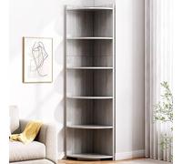 Tall Corner Bookshelf with Storage 2-6 Tier Wooden Display Shelf Open Bookcase with Protective Fence Modern Corner Shelf for Living Room Grey 30x30x180cm