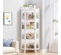 Tall Corner Curio Cabinet, Transparent Acrylic Display Shelf with Door, Floor Standing Storage Cabinet Showcase for Bathroom, Living Room, Kitchen