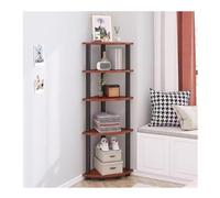 Tall Corner Shelf Narrow Bookshelf Sturdy Metal & Wood Display Rack for Storage & Home Décor Space-Saving Design for Living Room Bedroom Office