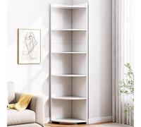 Tall Corner Shelf with Storage - 2-6 Tier Wooden Bookshelf Open Display Stand with Protective Fence for Living Room White 40x40x180cm Space-Saving Corner Bookcase