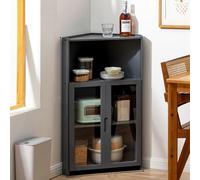 Tall Corner Storage Cabinet Bamboo Multi Functional Kitchen Storage Rack with Acrylic Double Open Doors Free Standing Dish for Space Saving Solutions