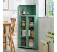 Tall Corner Storage Cabinet Free Standing Bamboo Kitchen Rack Multi Functional Dish Storage with HD Acrylic Double Open Doors Space Saving for Home & Kitchen