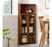 Tall Corner Storage Cabinet, Free Standing Corner Storage Cabinet Kitchen storage rack, multi-functional dish storage cabinet, high-definition acrylic double-open cabinet door made of bamboo material