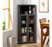 Tall Corner Storage Cabinet Free Standing Kitchen Storage Rack Multi Functional Bamboo Dish with Acrylic Double Open Doors for Space Saving and Stylish Storage Solutions