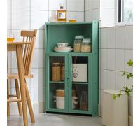 Tall Corner Storage Cabinet Free Standing Kitchen Storage Rack Multi Functional Dish Bamboo Material with High Definition Acrylic Double Open Doors