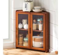 Tall Corner Storage Cabinet Multi Functional Kitchen Rack Free Standing Bamboo Dish with HD Acrylic Double Open Doors Space Saving Storage Solution