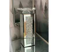 Tall Crushed Crystal Pillar Candle Holder Stand Jewel Diamante Mirror