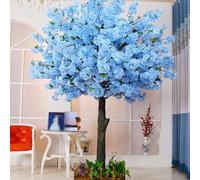 Tall Decorative Artificial Trees Blue Artificial Cherry Blossom Tree With Realistic Wooden Stem, Large Simulation Tree Suitable For Landscape Wedding And Party Decoration(1.2x0.8m/3.9x2.6ft)
