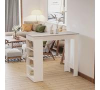 HOMCOM Kitchen Bar Table with Side Shelves - White & Grey | TJ Hughes