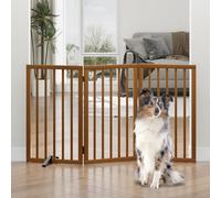 Tall Dog Gates for Doorways, Foldable Dog Gate Indoor, Freestanding Pet Gates for Doorways Bedroom, Puppy Gate with Metal Support Feet, Room Divider,3 Panels (walnut)
