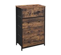 Tall Dresser, 5 Fabric Drawers, Wood Effect & Black