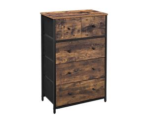 Tall Dresser, 5 Fabric Drawers, Wood Effect & Black