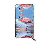 Tall flamingos Long leather wallet, portable credit card holder, zippered coin purse, and ID compartment