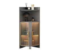 Tall Floor Corner Cabinet with LED Light Tempered Glass Doors Display Shelves for Bathroom Kitchen Living Room Bedroom - Black 30cm/11.8in
