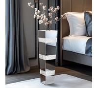Tall Floor Vase Crushed Diamond : 71.5cm Silver Crystal Mirrored Flower Vase Tall for Large Dried Flowers, Pampas Grass - Modern Luxury Standing Flower Vases Decor for Living Room & Corners
