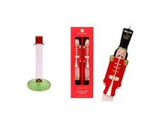 Tall Glass Candle Holder & Nutcracker Christmas Candles Festive Bundle