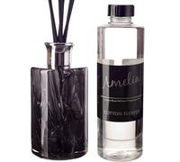 Tall Glass Cylinder Reed Diffuser Gift Set in Black and Grey (Black Marble) with Cotton Flower Fragrance