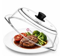Tall Glass Microwave splatter cover | Sturdy clear 100% food safe BPA free glass lid with easy grip silicone handle | Heavy-duty glass for longer life, Dishwasher safe for easy cleaning - 10.5in