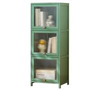Tall Green Bamboo Storage Cabinet with Clear Shelves & Rolling Casters - Versatile Free-Standing Linen Tower for Home Office Kitchen Living Room Bedroom & Garage nization