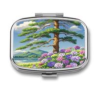 Tall Green Pine Pill Case Travel Portable Pocket Pill Box 2 Compartment Medicine Case Large Capacity Daily Pill Cases Vitamin Organizer Medicine Organizer Small Pill Box