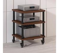 Tall Hey Duty Video Camera Stand with Universal WheelsModern FloorStanding Tripod for Gaming Recording and Office UseSturdy Dark Walnut Finish