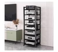 Tall HiFi Racks on Wheels - 8-Tier Black Stereo Media Storage Cabinet Modern Entertainment Stand for Audio Video Equipment Durable and Stylish Design